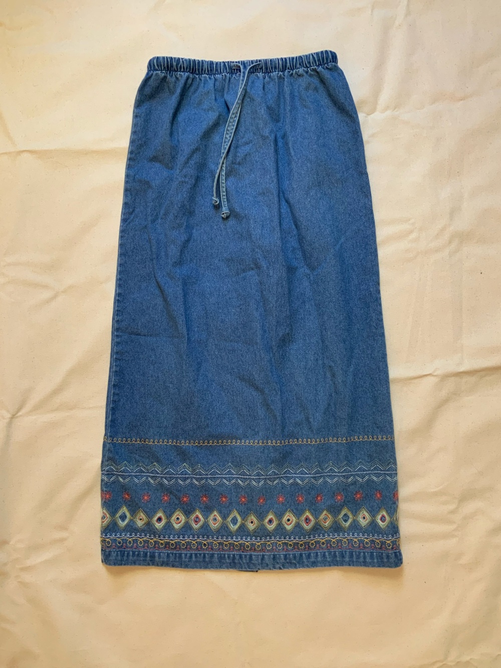 Denim&Co Blue Denim Midi Skirt with Embroidered Hem Small